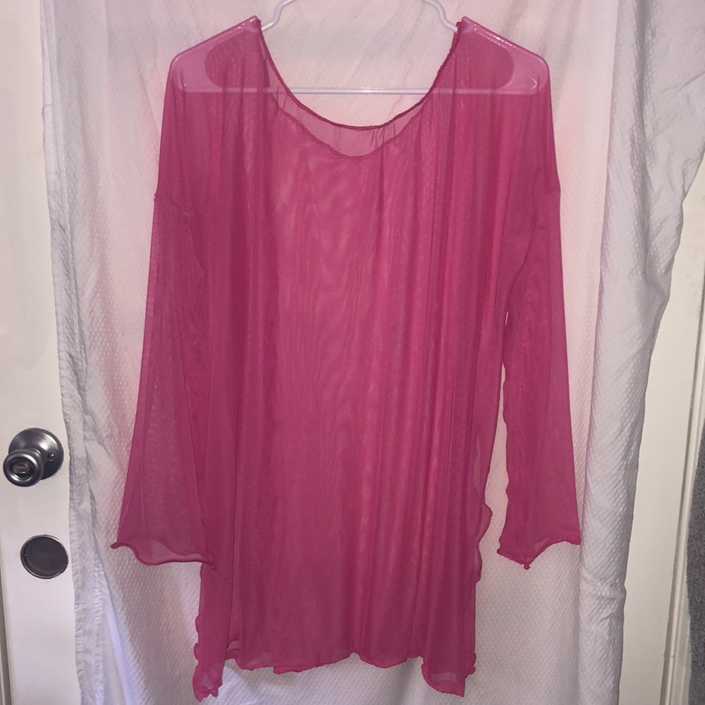 NWT Bright Pink Mesh Top for raves, layering, or festivals MWLBM Original Design - Picture 4 of 6